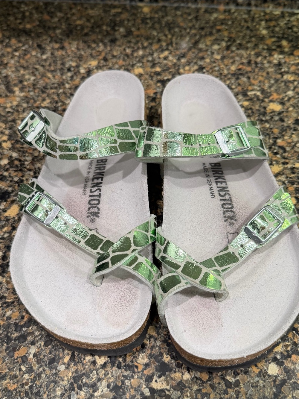 Birkenstock mayari Green Metallic Gator-Print Sandals 38